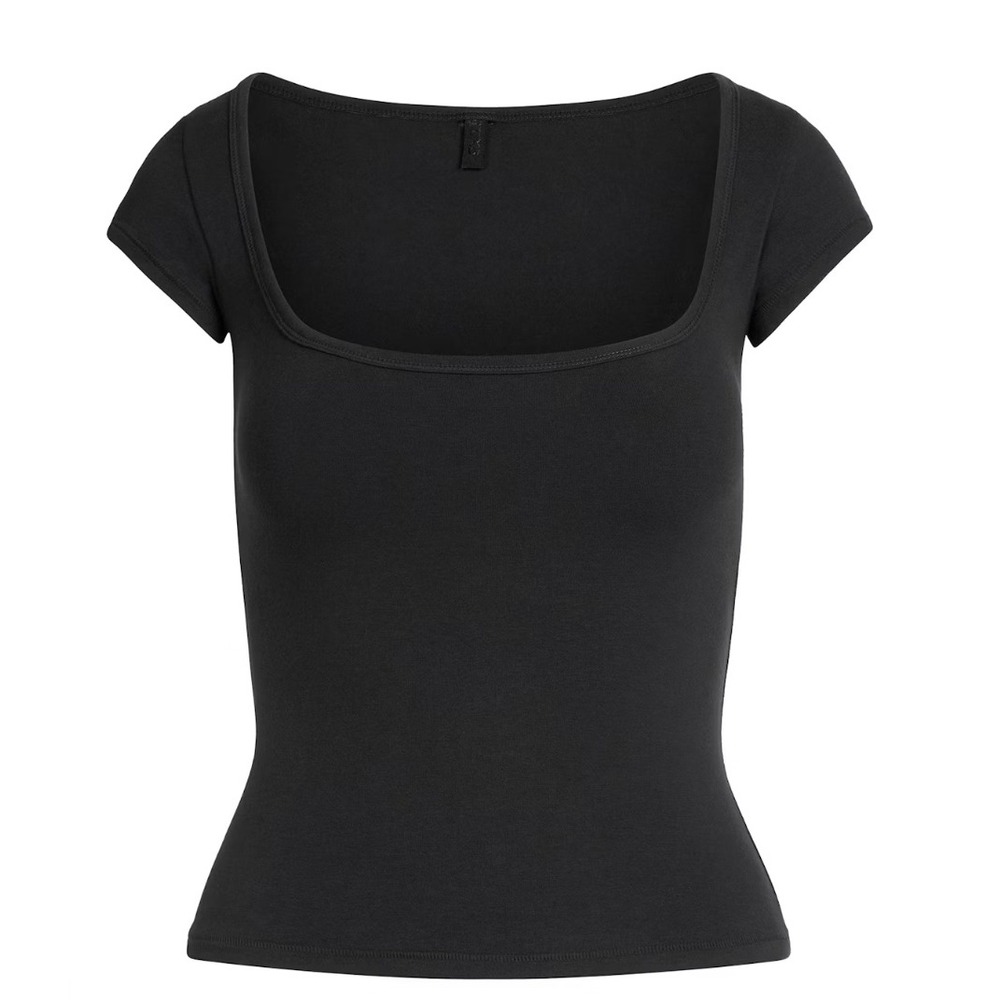 Skims Cotton Jersey Scoop Neck Short Sleeve Tee Soot Black SS-STT-8025W XL
